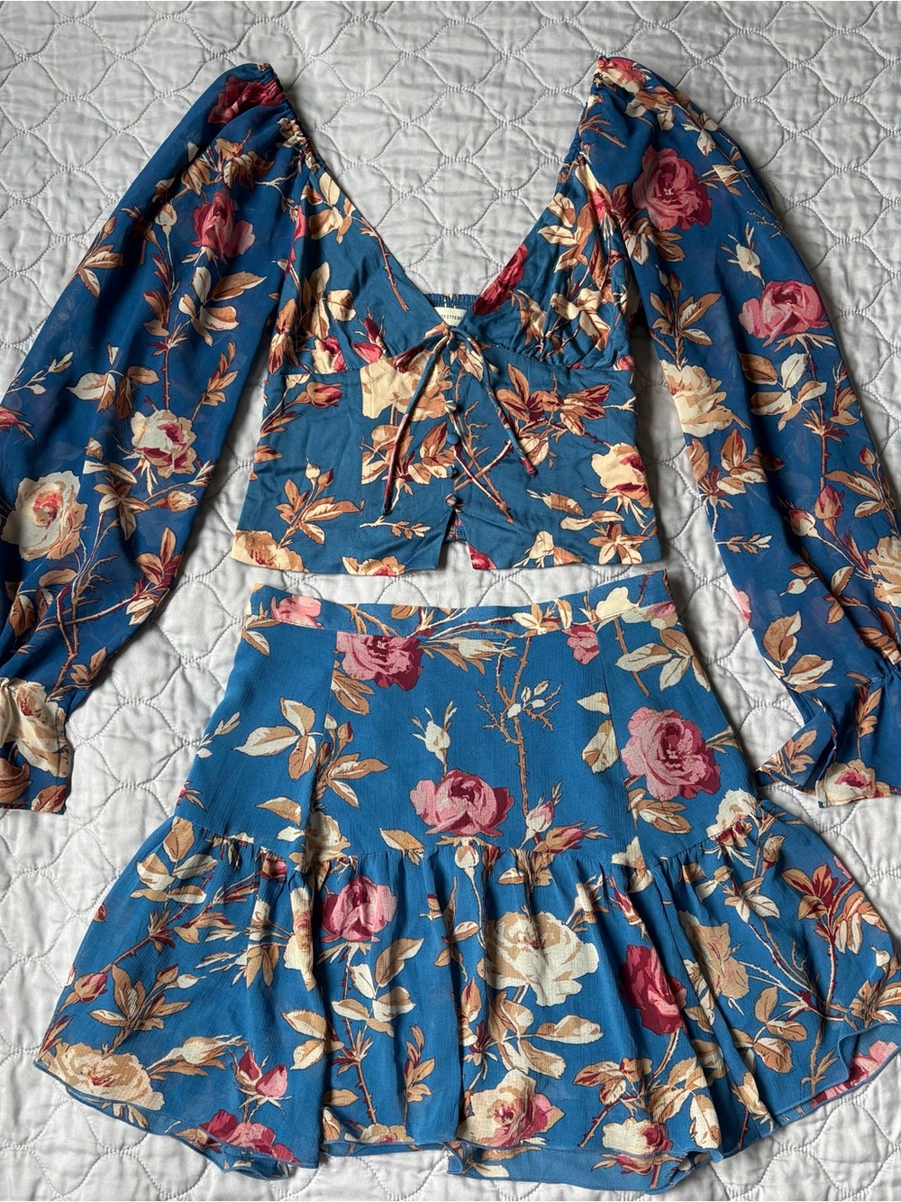 🌸 Urban Outfitters Blue Floral Matching Set – Size XSmall top/ Small Bottom